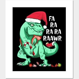 Funny Holiday T-Rex in Santa Hat FA RA RAWR Christmas Gift Posters and Art